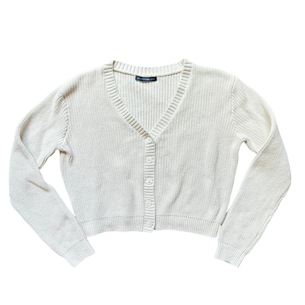 Brandy Melville Cropped Cream Cotton Blend Cardigan One Size